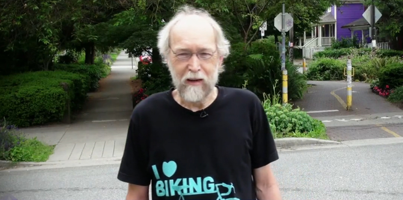 Screen capture from StreetFilms.org film entitled, "Vancouver's Velo Vision: Safe Biking for All Ages"