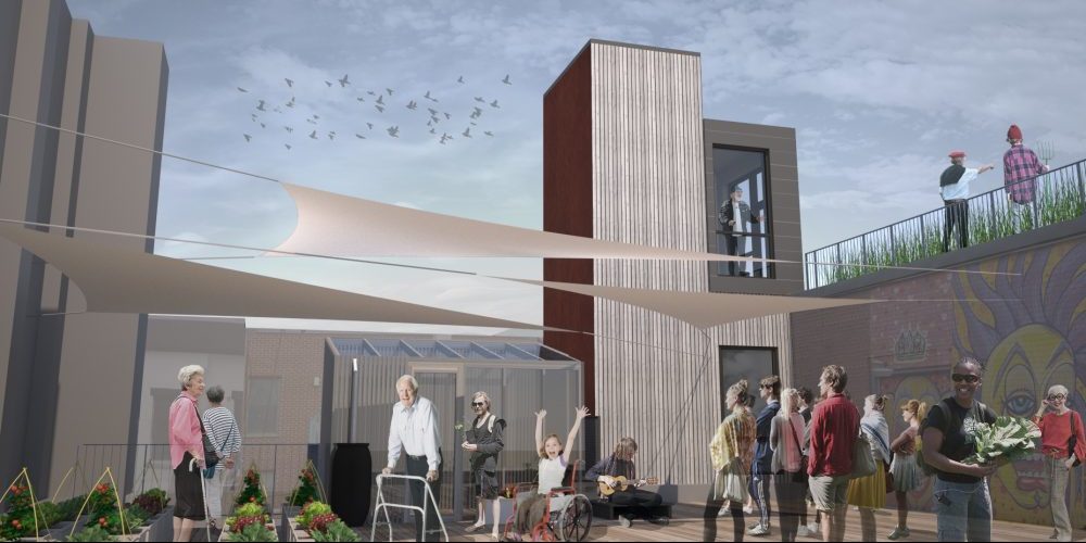 An elevator to the rooftop garden Santropol Roulant